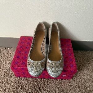 Tory Burch Metallic Woven Heels